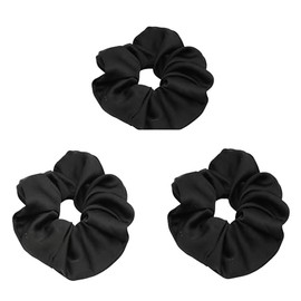 Mytoptrendz® 3 Pack- Plain Large Scrunchies Soft Hair Micro Satin Hair Ties (- Black)