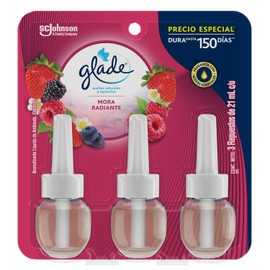 Glade Aceites Naturales, Aromatizante para Hogar, Dura Hasta 150 Días, Repuesto Econopack (3), Aroma Mora Radiante, 63 mL