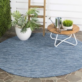 SAFAVIEH Courtyard Collection CY8520 Indoor/ Outdoor Non-Shedding Easy Cleaning Patio Backyard Porch Deck Mudroom Area Rug, 4' x 4' Round, Navy / Navy