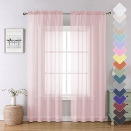 Lecloud Blush Pink Sheer Curtains 84 Inch Length 2 Panels, Double Rod Pocket Window Light Filtering Curtain for Girls Bedroom, Solid Voile French Door/Dining Room/Living Room Drapes, 40X84 Inches