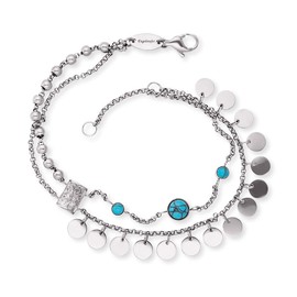 Engelsrufer Women's Boho Bracelet Stainless Steel with Three Turquoise Stones and Tree of Life Symbol Pendant – Adjustable in Two Lengths – Nickel-Free, Stainless Steel, No Gemstone