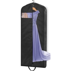 MISSLO 65" Long Dress Cover Bag for Travel and Wardrobe Storage Water Resistant Hanging Garment Bag Full Length Men Women Suit Carrier Protector for Gowns, Coats, Clothes, Black