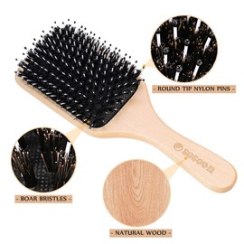 Sosoon Hair Brush, Sosoon Boar Bristle Paddle Hairbrush for Long Short Thick Thin Curly Straight Wavy Dry Hair for Men Women Kids, No More Tangle, Giftbox & Tail Comb Included