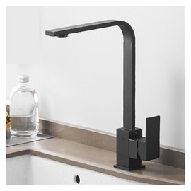 BIJKHSISN Black Square Brass Kitchen Faucet Single Lever H/C 360 Rotation Mixer Tap Basin Water Crane Tap for Kitchen Bathroom Tap(Brushed Gold)