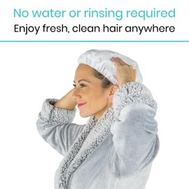 Vive No Rinse Shampoo Cap (6 pcs) - Soft Shower Caps with Conditioner - Scentless Hair Wash and Care - Disposable, Waterless and Microwavable - Perfect for Post-Surgery, Elderly and Rehabilitation
