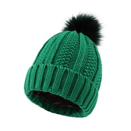Zsedrut Yuoahcn Women Winter Hat Satin Lined Knit Beanie with Pompom Thick Warm Snow Hats Winter Silk Beanies Caps (Green)