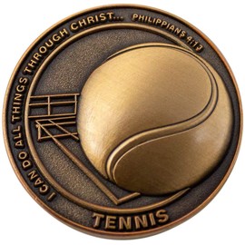 Christian Sports Coin for Young Athletes, Pack of 12, Bulk Gift for Tennis Team, for Boys & Girls, I Can Do All Things Through Christ, Antique Gold Plated Challenge Coin, Philippians 4:13