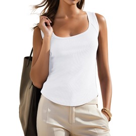 GRECERELLE White Tank Top Woman 2025 Fitted Sleeveless Basic Tees Cotton Tank Tops for Women White-S