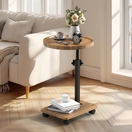 PPAMAPIC C Shaped End Table Adjustable Height, 360°Swivel TV Tray Table for Small Spaces, Side Table for Living Room, Couch Tables That Slide Under for Sofa Bed Chair