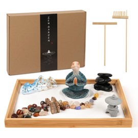 FOLKOR LIFE Zen Garden for Desk 11x7.5in Sand Tray, Japanese Gift Set with Meditating Turtle, Mini Zen Garden, Home Office Room Decorations, Therapy Kit, Stress Relief Gift