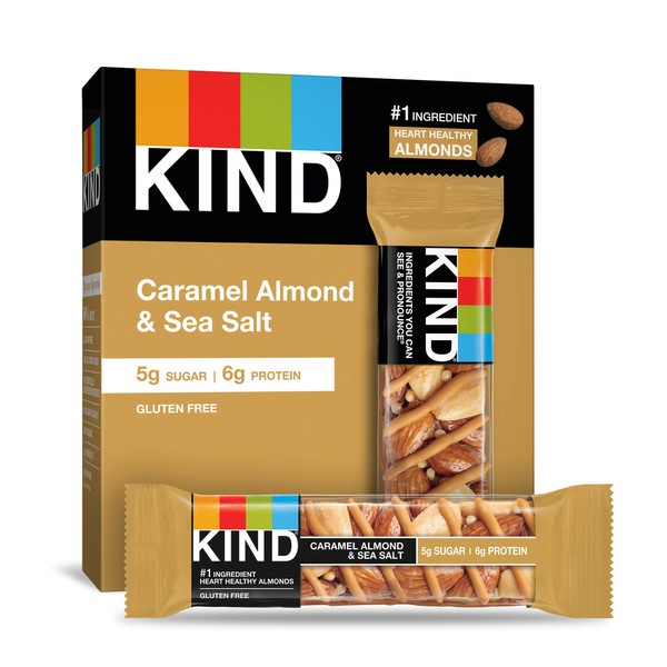 KIND Healthy Snack Bar, Caramel Almond & Sea Salt, 5g Sugar | 6g Protein, Gluten Free Bars, 1.4 OZ, (60 Bars)