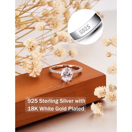 Oivley 2CT Oval Engagement Rings for Women Sterling Silver Rings with 18K White Gold Plated Cubic Zirconia Wedding Rings for Women Promise Rings for Her-75