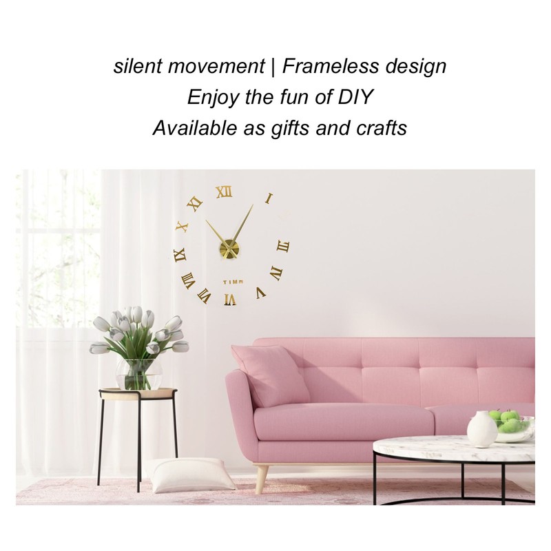 DIY Wall Clock Frameless Design Self Adhesive 3D Decorative Effect