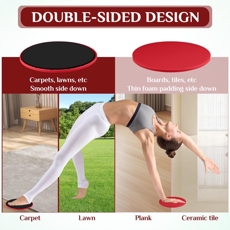 Jesiah 2Pcs Dual Sided Gliding Discs, 17.5cm Reversible Core Sliders