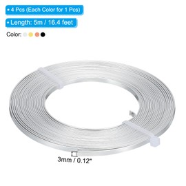 PATIKIL 16.4 Feet Flat Aluminum Wire, 4 Roll 20 Gauge Bendable Anodized Aluminum Wire 3mm Wide Beading Craft Wire for Jewelry Making, Silver/Copper/Gold/Black