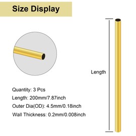 LAVMHAB Round Brass Tube 4.5mm OD x 0.2mm Wall Thickness x 200mm Length, Seamless Round Brass Pipes Tubing for DIY Craft (3 Pcs)