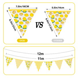 G2PLUS 12 m Lemon Bunting Cotton: Pack of 42 Yellow White Checked and Stripes Bunting, 15 x 19 cm Large Bunting Fabric Garland for Lemon Themed Birthday Party, Christening Party, Garden Decoration