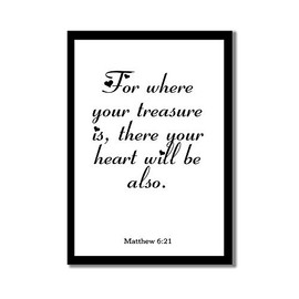 Elvoes Bible Verse Printable Wood Framed Sign Scripture Prints Christian Gifts Wall Decor for Home 8x12 - for Where Your Treasure is, There Your Heart Will Be Also.Matthew 6:21