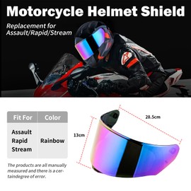 Helmet Shield For Assault/Rapid/Stream Full Face Shield Street Motorcycle Helmet Visor Replacement (Rainbow)