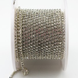 10 Yard 2mm Crystal Rhinestone Close Chain Clear Trim Sewing Craft Silver Color
