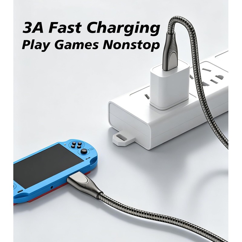 Grtoeud Pets Chew Proof Metal Braided USB-A to USB-C Cable