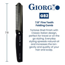 Giorgio G82 Graphite Fine Tooth Folding Pocket Comb for Men, for Everyday Grooming Styling Hair, Beard or Mustache, Use Dry or with Balms, Handmade, Saw Cut Hand Polished