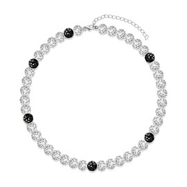 HMOOY Baseball Necklace for Men Women, Rhinestone Inspired Beads Necklace Disco ball Dirp Accessoies Necklace Unisex Athlete Sport Necklace Jewelry for Lovers (22in, White/Black)