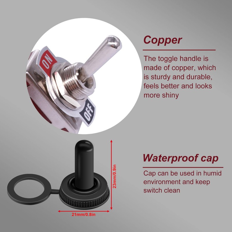 weideer 2Pcs Waterproof Toggle Switch 12V 30A ON/Off 2 pin