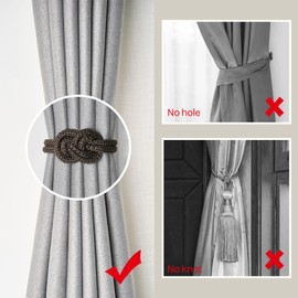 Pretty Jolly Mini Magnetic Curtain Tiebacks Nordic Simple Style Curtain Tiebacks Elegant Decorative Curtain Drape Tie Back for Home & Office Window Drapery, Coffee, Pack of 2