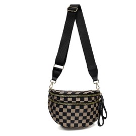 Lushandy Checkered Crossbody Bag for Women - Black and White Checkered Fanny Pack