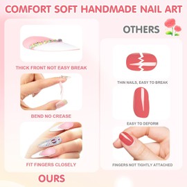 Yabonica Blue Rhinestone Press On Nails French Tips Coffin,10Pcs Handmade Pre Designed Press On Nails- Luxury Glue On Nail with Cute Salon Design,Acrylic Stick On Nails for Women Girls Gift (071,S)