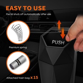 HOTOR Car Trash Can with Lid - 1 Pack, Mini Essential Car Accessories for Interior, Leakproof Car Garbage Can with 15 Attached Trash Bags, Multipurpose Car Organizers and Storage,Black