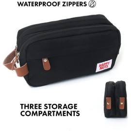 HAPPY NUTS Men's Toiletry Bag, Canvas Organizer Bag, TSA Approved (Black)