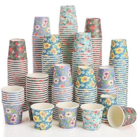 Sawysine 300 Count 3 oz Disposable Small Paper Cups for Bathroom, Mouthwash, Coffee & More Mini Cups for Supermarket, Birthday Party, Travel, Picnic & BBQ(Flower Style)