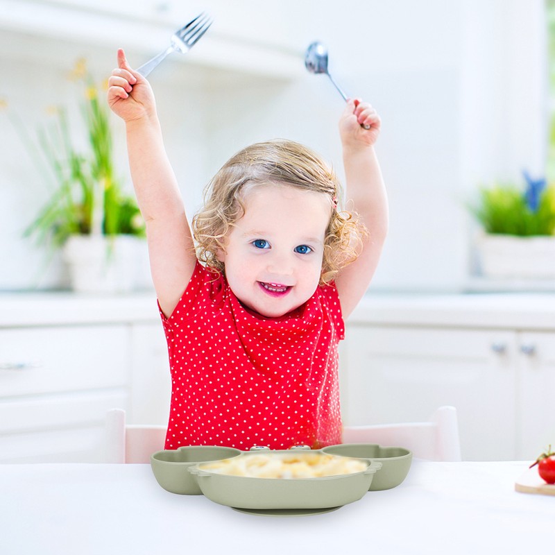3pcs Toddler Divided Plate Set Silicone Baby Suction Plate Anti