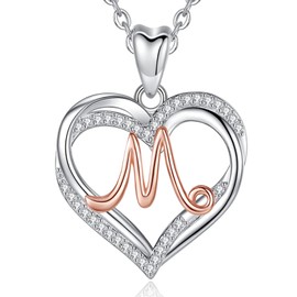 INFUSEU M Initial Necklace for Women Sterling Silver Letter Jewelry, Cubic Zirconia Capital Alphabet Pendant and 20 Inch Chain for Her Romantic Birthday Name Gifts