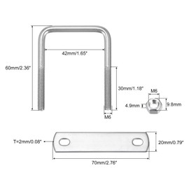 sourcing map Square U-Bolts, 42mm(1.65") Inner Width 60mm Length M6 304 Stainless Steel U Clamp Bolt with Nuts and Plates, for Boat Trailer