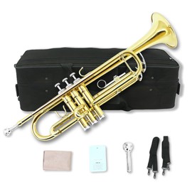 YoungMonic Bb Standard Trumpet Set for Beginners or students trumpet instrument with Carrying Hard Case 7C Mouthpiece Cleaning Cloth Gloves