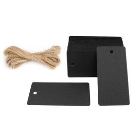 G2PLUS Black Gift Tags with String, 100PCS Blank Paper Hang Tags, 3.5x1.7 in Black Paper Tag, Rectangle Label for Gift Wrapping, DIY Arts & Crafts, Graduation, Halloween Party Favors