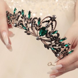 Rannyrena Silver Crystal Tiaras and Crowns for Women Sparkling Rhinestone Queen Crowns Princess Birthday Wedding Bridal Hair Accessories (Dark gold-green, Standard)