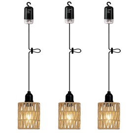 3 Pack Outdoor Chandelier Pendant Light for Gazebo Battery Operated Boho Hanging Lamp Bamboo Handmade Rattan Decorative Lights LED Lantern Bulb Powered by 4*AA Batteries for Porch Patio Backyard Decor