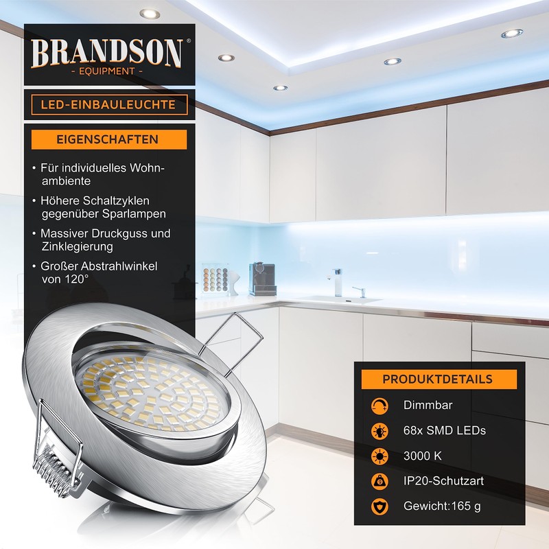 Brandson - 4x LED Ceiling Spotlight Dimmable and Swivelling -