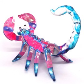 Sansukjai Scorpion Miniature Figurines Animals Hand Painted Blown Glass Art Collectible Gift Decorate (Blue Pink)