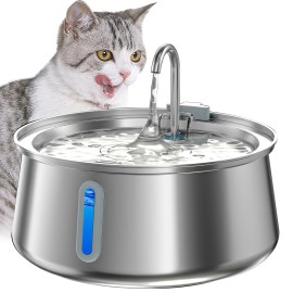 Homtyler Stainless Steel Cat Water Fountain, Pet Water Fountain 4L/135oz Large Capacity