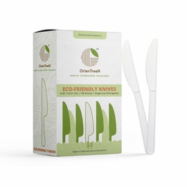 OrienTreeN 100% Compostable Eco-Friendly 6.50” [100-Pack] Heavy-Duty Disposable Knife – A Sustainable Choice for Lounge Parties, Weddings, BBQs, Picnics, and Camping Adventures.