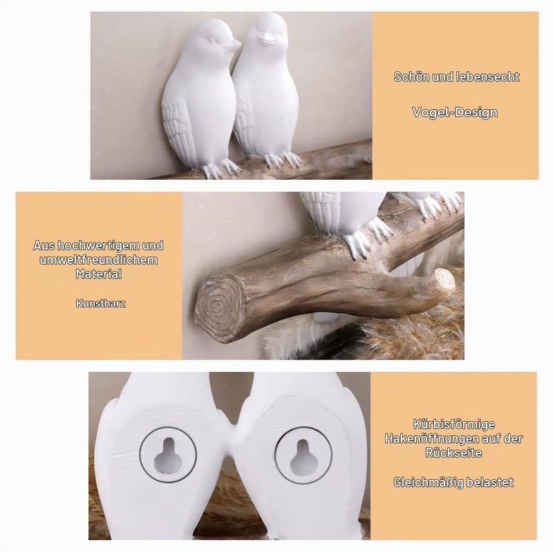 QUMENEY Resin Bird Hook Creative Wall Hook Vintage 2 Birds