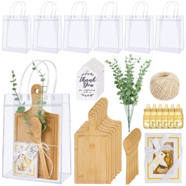 Baby Shower Prizes for Game Winners, 6 Sets Bamboo Cheese Board with Spoon, Bottle Opener, Artificial Eucalyptus Stems, Thank You Cards & Gift Bags, Wedding Favors for Guests, Bridal Shower Prizes