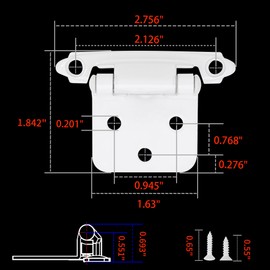 50 Pack 25 Pairs 1/2" Overlay Cabinet Door Hinges - White Self Closing Face Mount Cabinet Hinges