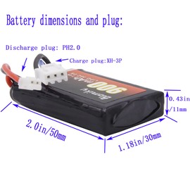 Blomiky 2 Pack 7.4V 2S 900mAh Lithium Rechargeable Battery with PH2.0 Plug Compatible with 1/24 SCX24 RC Cars SCX24 Battery 2