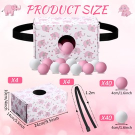 HappyAlley 4 Sets Baby Shower Game Bridal Shower Included 4 Elephant Shake Box and 4 Belts with 80 Balls Funny Activities Baby Party Table Tennis Twerk Games for Outdoors Indoors (Pink,Elephant)